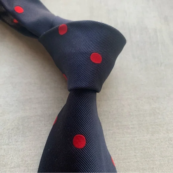 Drakes for OXXFORD Red and Blue Polka Dot Silk Tie - Picture 4 of 7